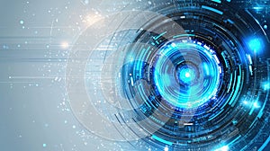 Futuristic digital technology with glowing blue circular interface and data visualization elements