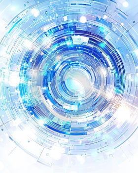 Futuristic digital technology with glowing circular interface and data visualization elements
