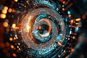 Futuristic digital technology interface with glowing circuit patterns and vibrant light effects