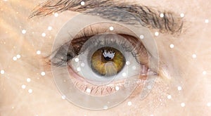 Futuristic digital technology screen on the eye stock photo