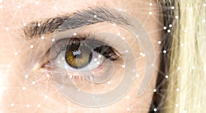 Futuristic digital technology screen on the eye stock photo