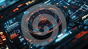 Futuristic digital user interface displaying data analytics