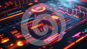 Futuristic digital user interface displaying data analytics