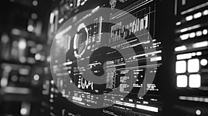 Futuristic digital user interface displaying data analytics