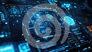 Futuristic digital user interface displaying data and technology