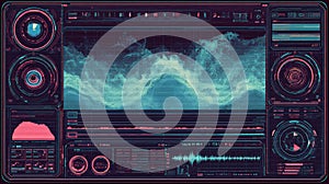 Futuristic digital user interface displaying data waves and analytics