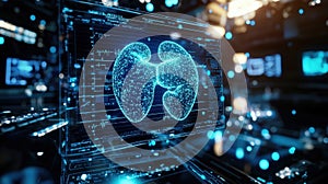 Futuristic digital visualization of lungs in a hightech environment showcasing advanced medical technology and data analysis