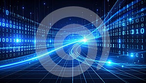 Futuristic digital visualization of a neural network and big data flow