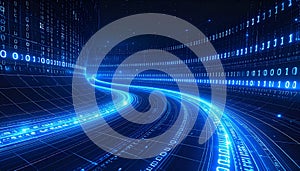 Futuristic digital visualization of a neural network and big data flow