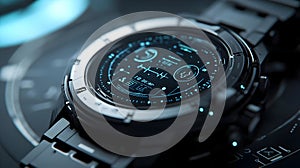 Futuristic Digital Watch with Blue Glowing Display - 3D Illustration