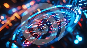 Futuristic Digital Watch Interface with Neon Lights