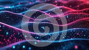 Futuristic digital wave pattern with glowing particles for technology design. Big Data Analysis