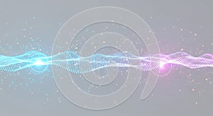 Futuristic Digital Wave Visualization: Glowing Particle Stream for Technology and Data Flow Concepts.