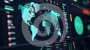 Digital World Map with Data Visualization Elements and Analytics