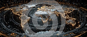 Futuristic Digital World Map with Glowing Data Points