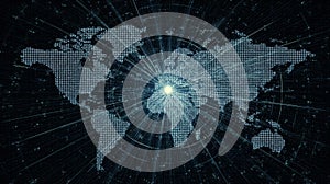 Futuristic Digital World Map with Glowing Data Points