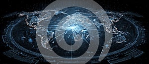 Futuristic Digital World Map with Glowing Data Points