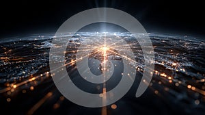 Futuristic Digital World Map with Glowing Data Points