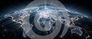 Futuristic Digital World Map with Glowing Data Points