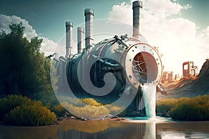 futuristic discharge of sewage pumping system near plant