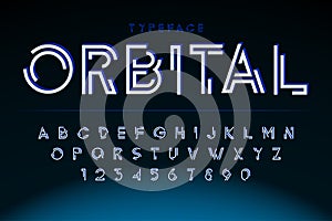 Futuristic display font design, alphabet, character set photo