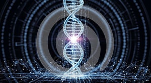 Futuristic DNA Double Helix with Binary Code and Network Connections Science Technology