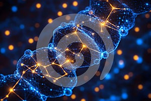 Futuristic DNA Helix Visualization with Digital Network Connections Generative AI