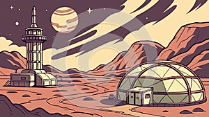 Futuristic dome on Mars. Space exploration concept. vector design Generative AI