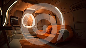 Futuristic doom interior design. Spaceship interior design. Sci-fi. Future.