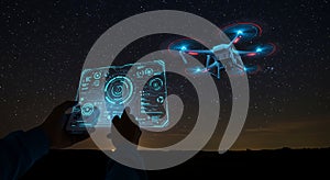 Futuristic Drone Control with Augmented Reality Interface at Night