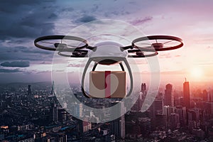 Futuristic drone digitally delivers packages in innovative concept