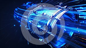 Futuristic Drum with Blue Light Trails