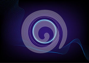 Futuristic Dynamic Wave and Neon Circle Cyberpunk Blue and Purple color Modern Abstract Background Layout