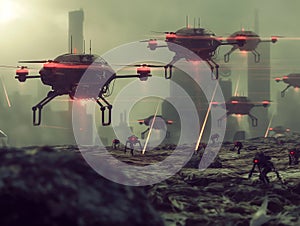 Futuristic Dystopian Battlefield Scene