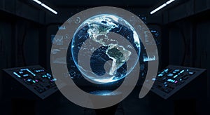 Futuristic Earth Globe Display with Digital Data and Holographic Effects
