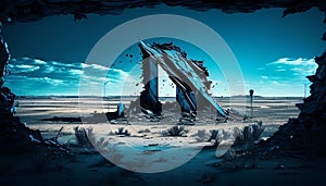 Futuristic Earthscape: A Dystopian Vision in Black and Blue, Made with Generative AI