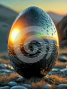 Easter egg in the grass, 3d render, computer digital illustration