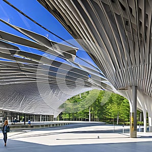 A futuristic, eco-friendly transportation hub that seamlessly integrates public transit systems2