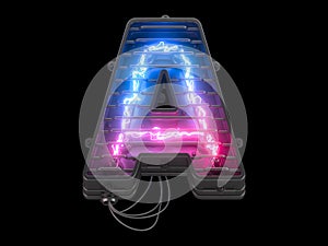 Futuristic electric ultraviolet  light font.  Letter A.