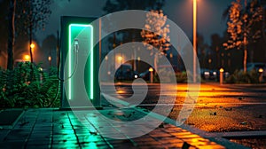 Futuristic Electric Vehicle Charging Station at Night