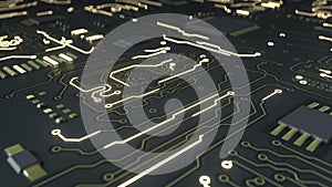 Futuristic electronic PCB Printed circuit board 3D render