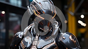 Futuristic Elegance: Neon Armor Portrait. AI generated digital art.