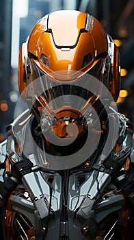 Futuristic Elegance: Neon Armor Portrait. AI generated digital art.