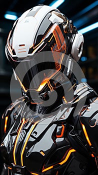 Futuristic Elegance: Neon Armor Portrait. AI generated digital art.