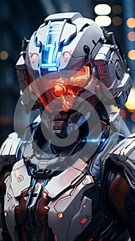 Futuristic Elegance: Neon Armor Portrait. AI generated digital art.