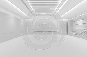 Futuristic empty room, 3d render interior design, white mock up