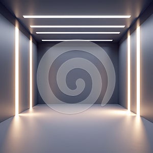 Futuristic Empty Room with Vertical and Horizontal LED Lighting interior