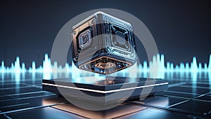 Futuristic Energy Cube on Levitating Platform