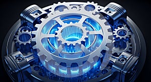 Futuristic Engine with Glowing Blue Energy Core