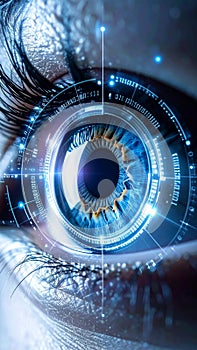 Futuristic Eye with Digital Interface and Binary Code Overlay